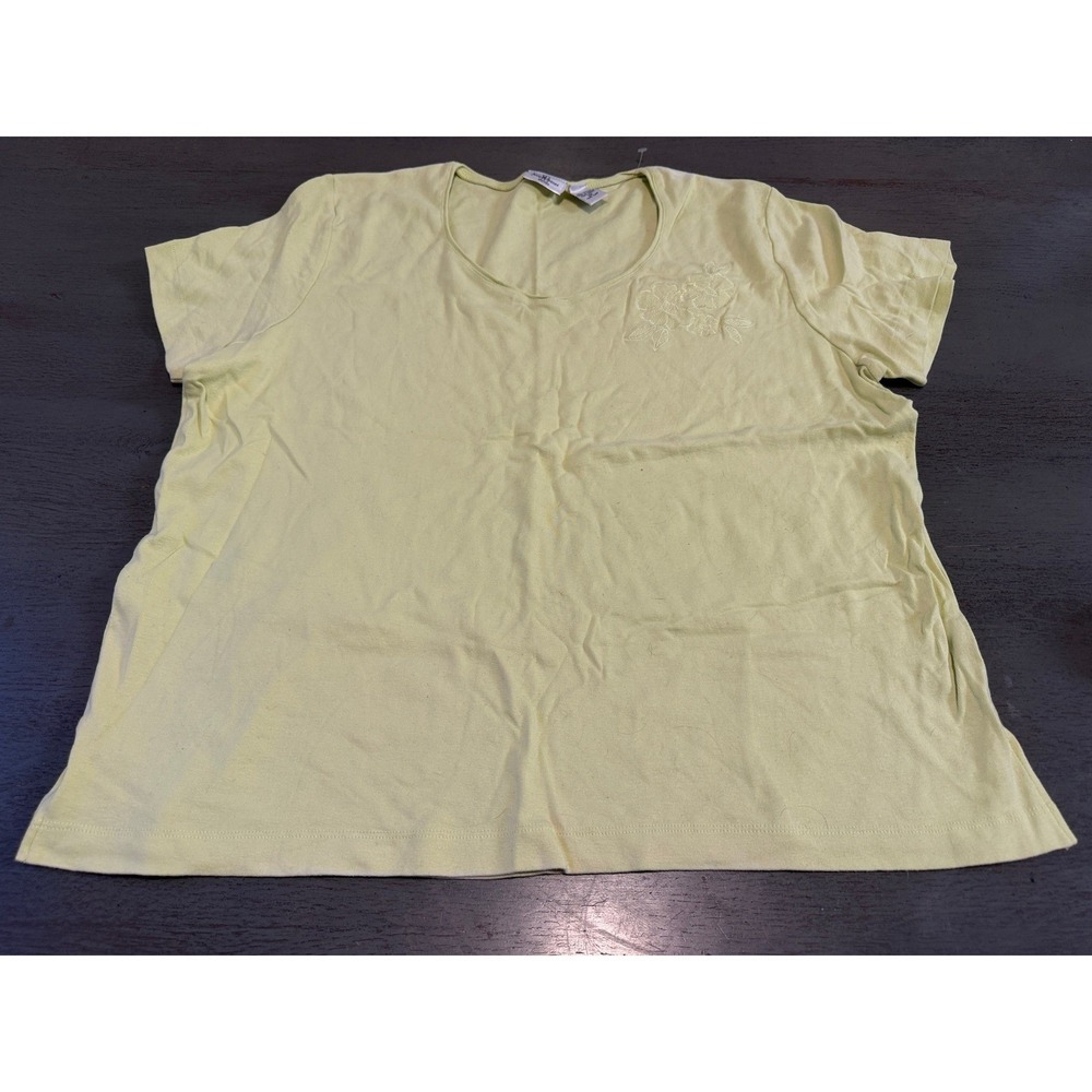 Jenny Buchanan Woman Yellow Cotton Floral Embroidered T-Shirt Plus Size 2X